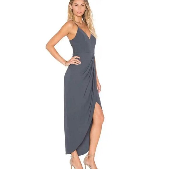 Shona Joy Stellar Drape Dress Charcoal Grey Spaghetti Strap Sweetheart Neck sz 4 - Picture 2 of 14